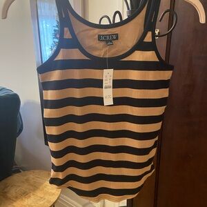 J. Crew Women's Black and Tan Striped Tank Top